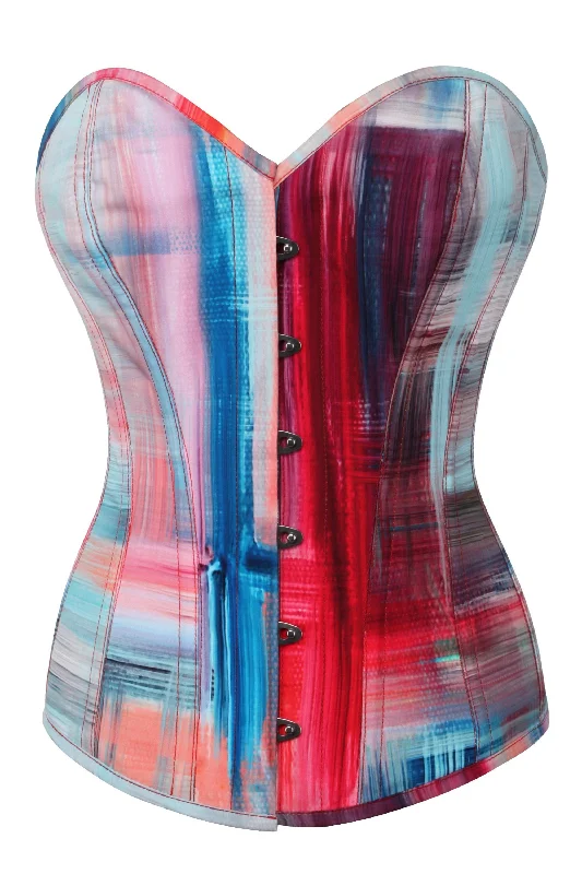 Abstract Red and Blue Brushstroke Overbust Corset