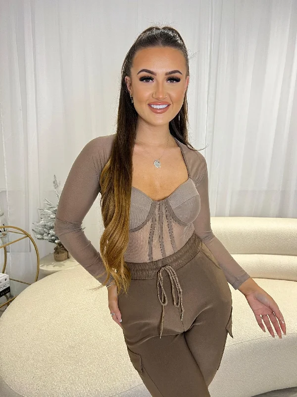 Beige Sheer Corset Bodysuit