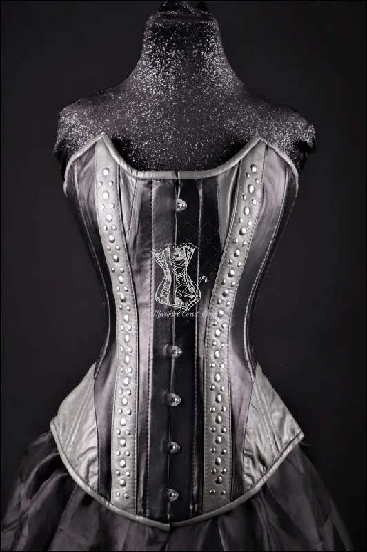 Leather Overbust Corset; Studded Beauty in Black & Grey