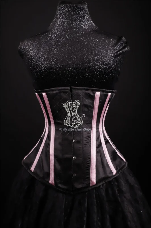 Silk Underbust Cincher; Striped in Black & Pink