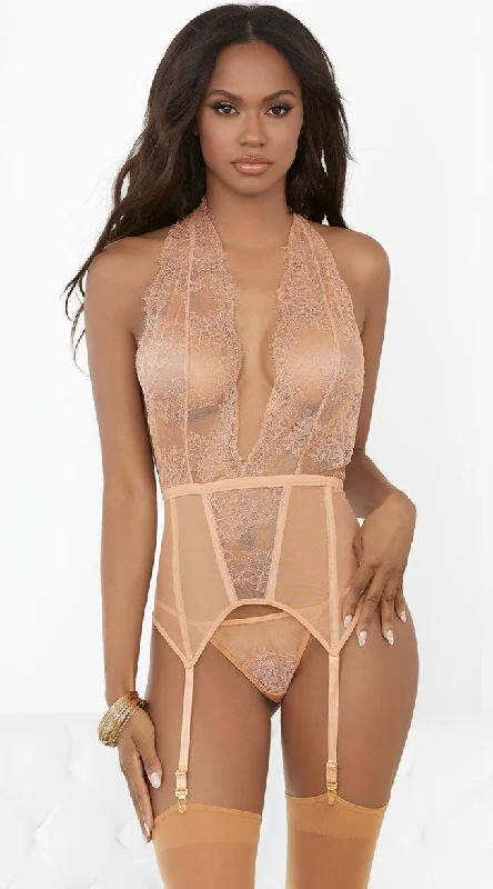 Elegant sheer mesh nude bustier set