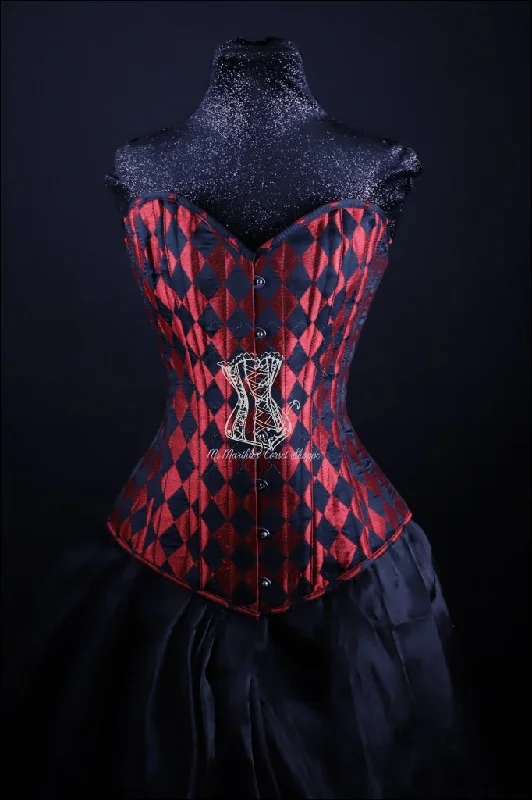 Silk Overbust Corset; Harlequin in Black & Red