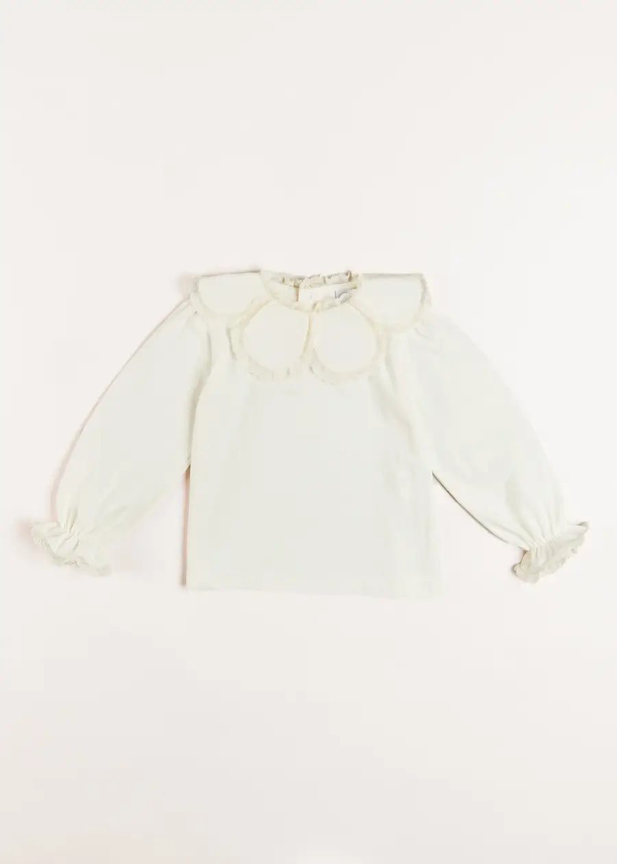 Lace Trim Petal Collar Top in Cream (3-10yrs)