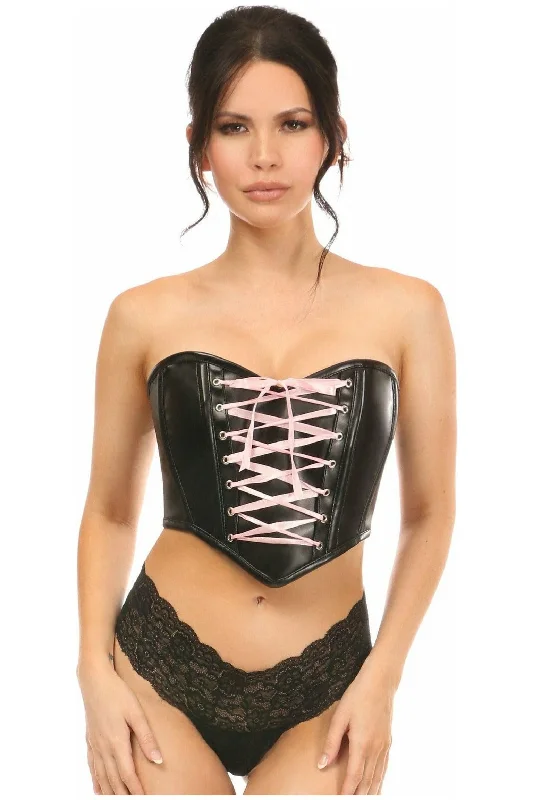 Lavish Black Faux Leather w/Pink Lace-Up Bustier