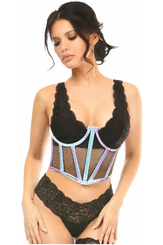 Lavish Blue/Purple Holo & Fishnet Underwire Waist Cincher Corset