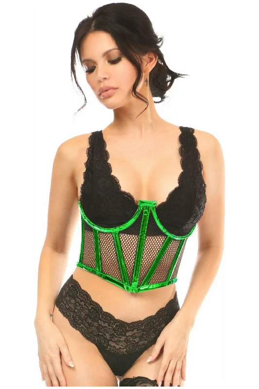 Lavish Green Holo & Fishnet Underwire Waist Cincher Corset