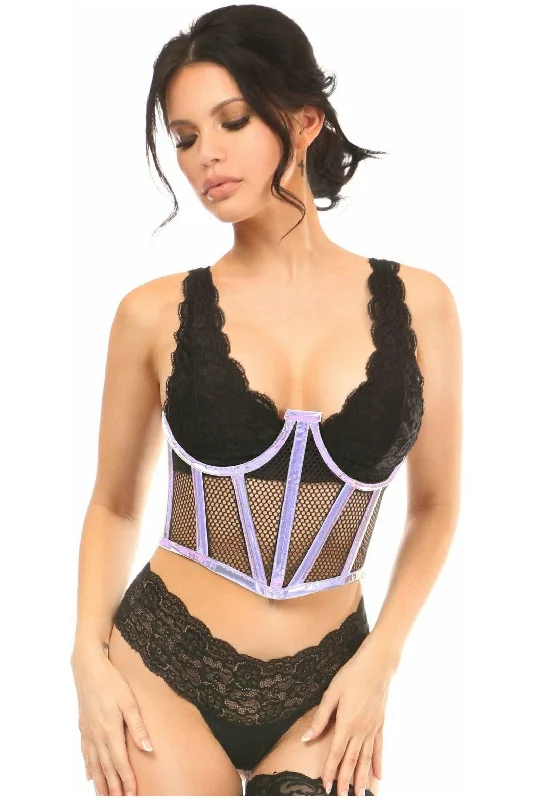 Lavish Lavender Holo & Fishnet Underwire Waist Cincher Corset