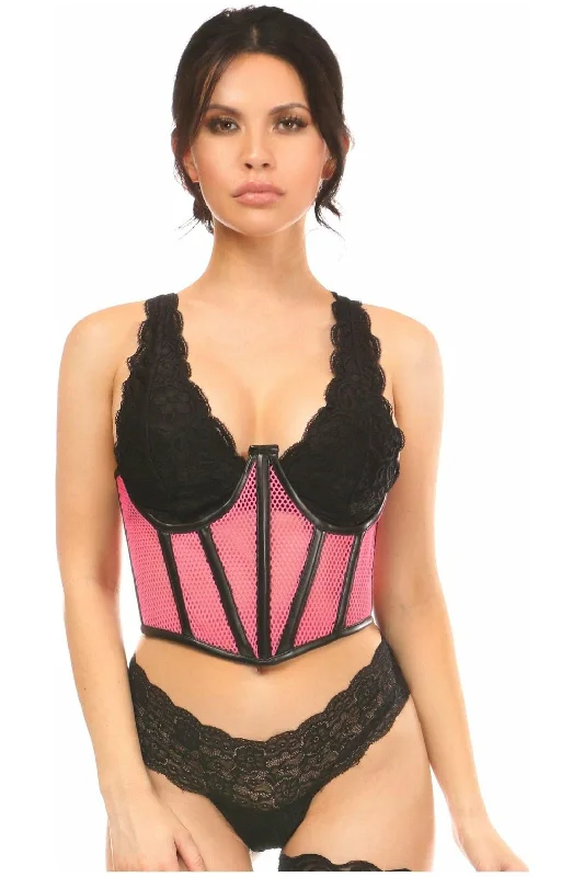 Lavish Pink Fishnet Underwire Open Cup Waist Cincher