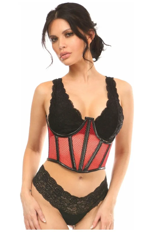 Lavish Red Fishnet Underwire Open Cup Waist Cincher