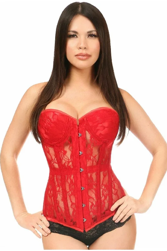 Lavish Red Sheer Lace Underwire Corset