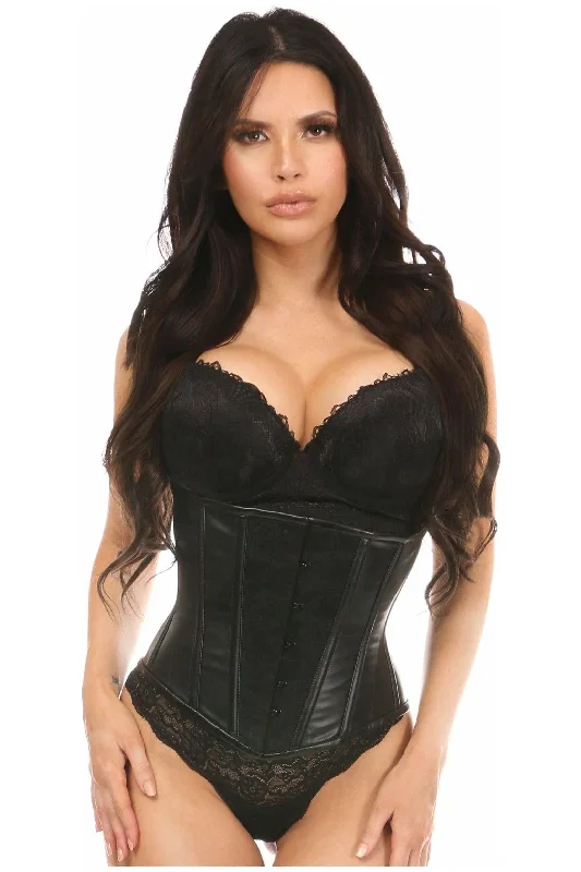 Lavish Wet Look Under Bust Corset Black w/Lace Overlay