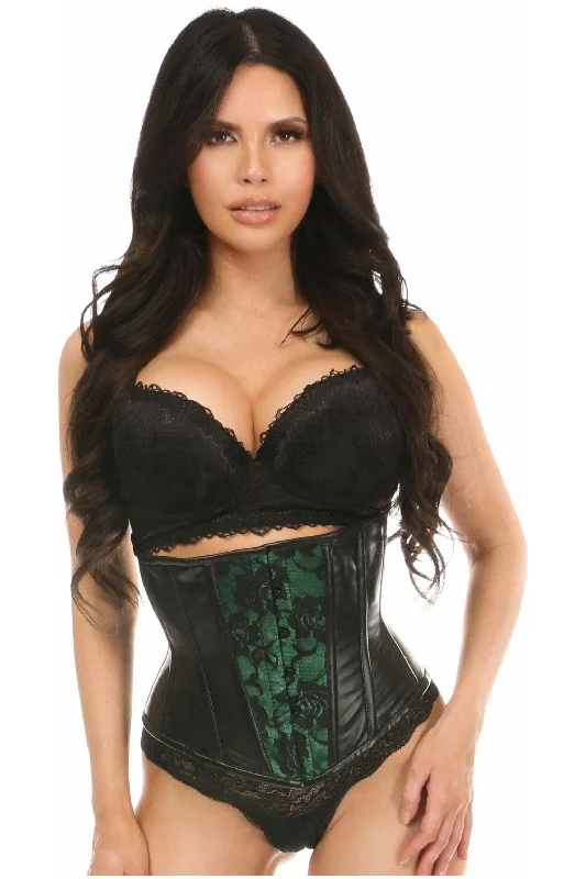 Lavish Wet Look Under Bust Corset Green w/Lace Overlay