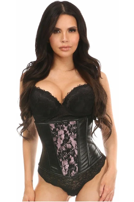 Lavish Wet Look Under Bust Corset Pink w/Lace Overlay