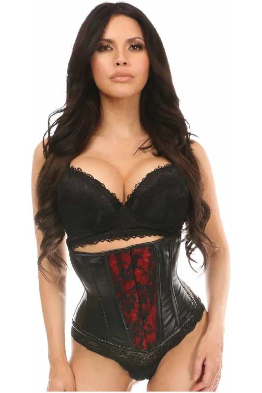 Lavish Wet Look Under Bust Corset Red w/Lace Overlay