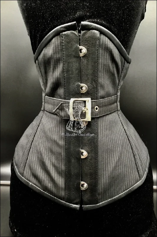 Silk Underbust Cincher; Pinstripe in Black & Grey