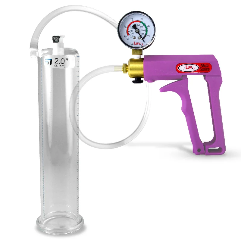 LeLuv Maxi Purple Penis Pump Clear Hose | Gauge/Protected Gauge | Round Flange Cylinder