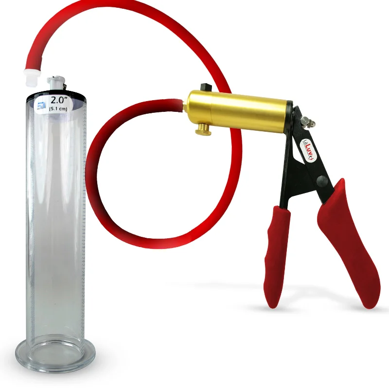 LeLuv Premium ULTIMA Penis Pump | Red Silicone Grip & Hose with WIDE FLANGE Cylinder