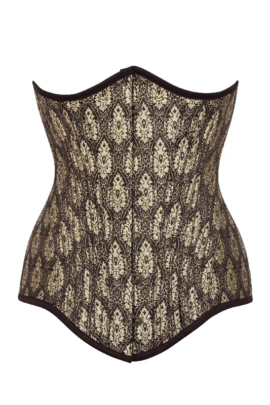 Longline Brown and Gold Brocade Underbust Corset