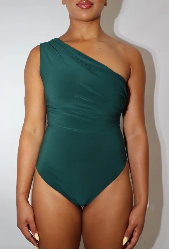 One Shoulder Asymmetric 'Maya' Bodysuit - Green