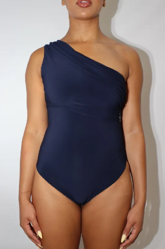 One Shoulder Asymmetric 'Maya' Bodysuit - Navy