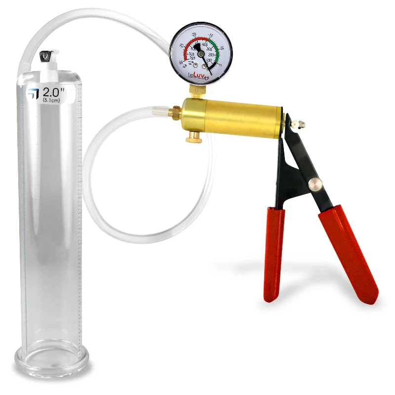 Penis Pump ULTIMA Red Rubber Grips + Clear Hose | Round Flange Cylinder | Gauge Options