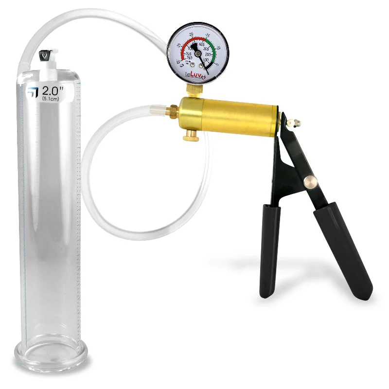 Penis Pump LeLuv ULTIMA | Black Rubber Grip + Gauge Options, Clear Hose | Choose Cylinder