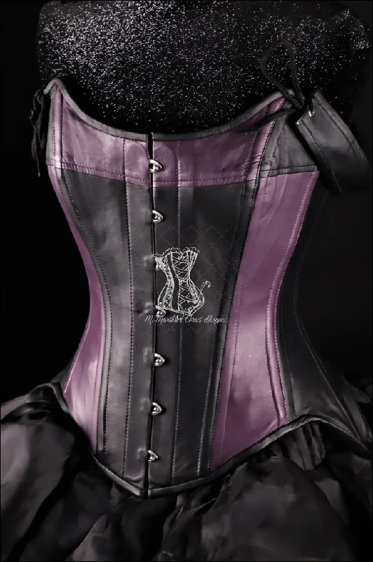 Leather Overbust Corset; Tulip in Black & Purple