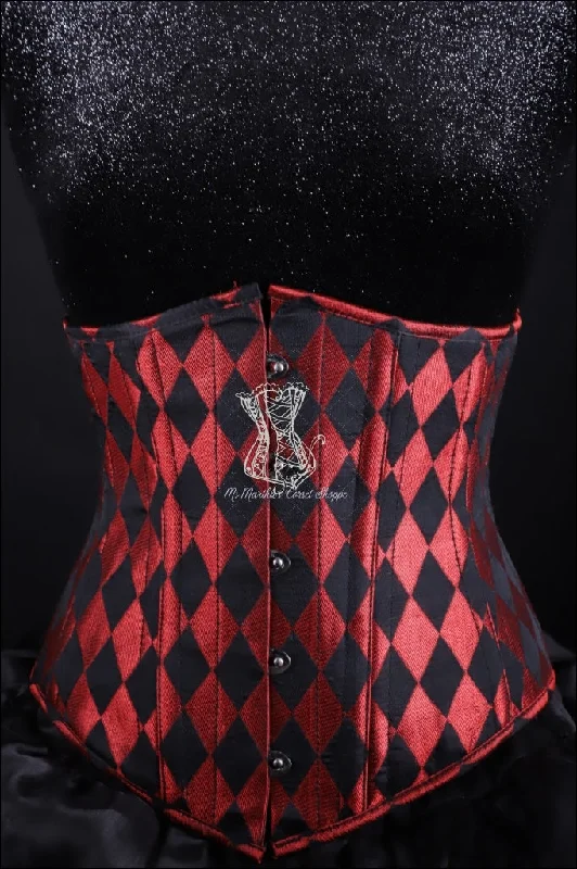 Silk Underbust Cincher; Harlequin in Black & Red