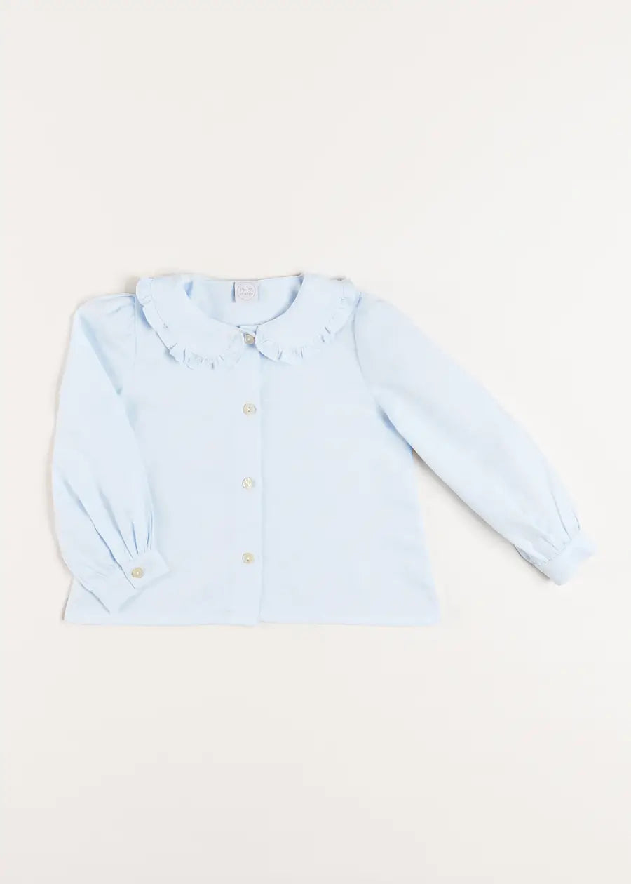 Ruffle Trim Long Sleeve Blouse in Blue (18mths-10yrs)