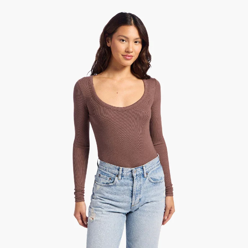 Slinky Rib Long Sleeve Bodysuit | Coffee