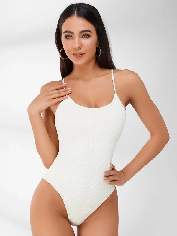 ZASUWA Female Sleeveless Ribbed Adjustable Straps Short Bodysuit