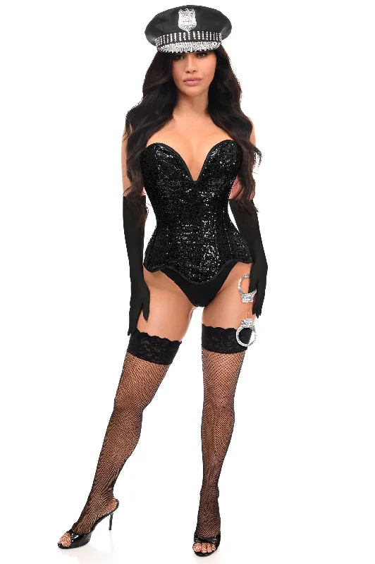 Top Drawer 4 PC Black Sequin Corset Cop Costume