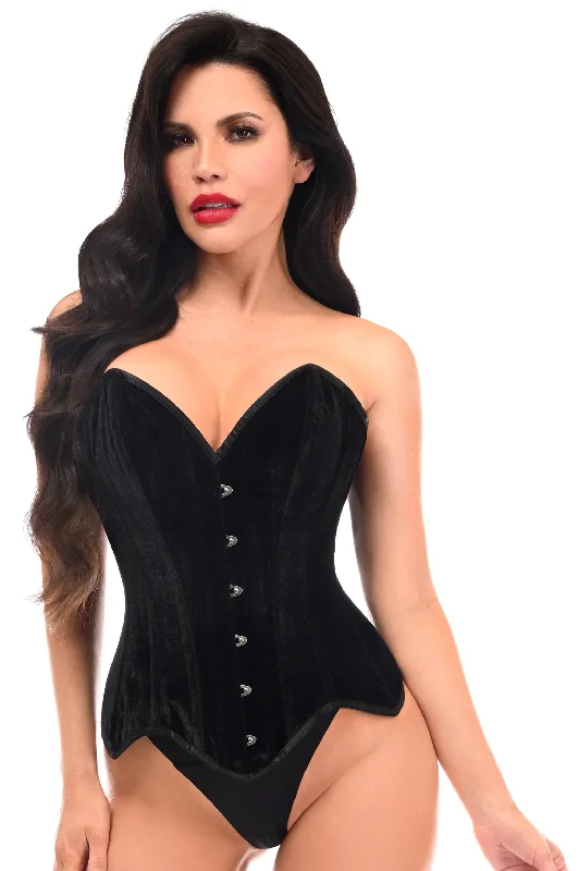 Top Drawer Black Velvet Steel Boned Overbust Corset