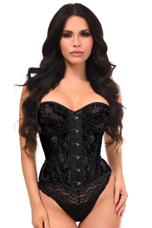 Top Drawer Black w/Black Lace Steel Boned Underwire Bustier Corset