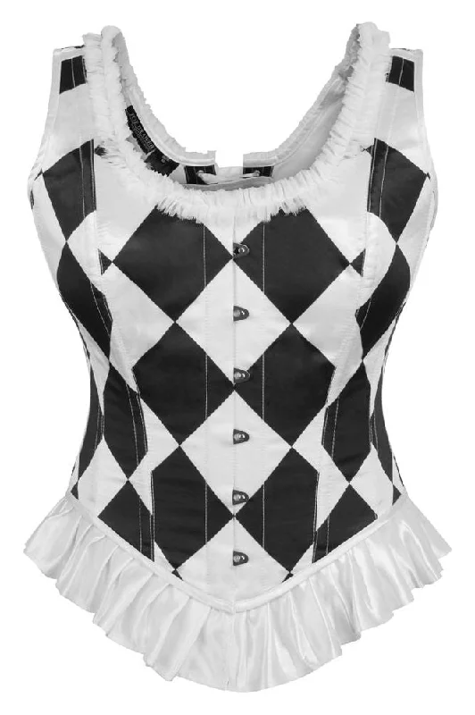 Top Drawer Black/White Diamond Steel Boned Corset w/Straps