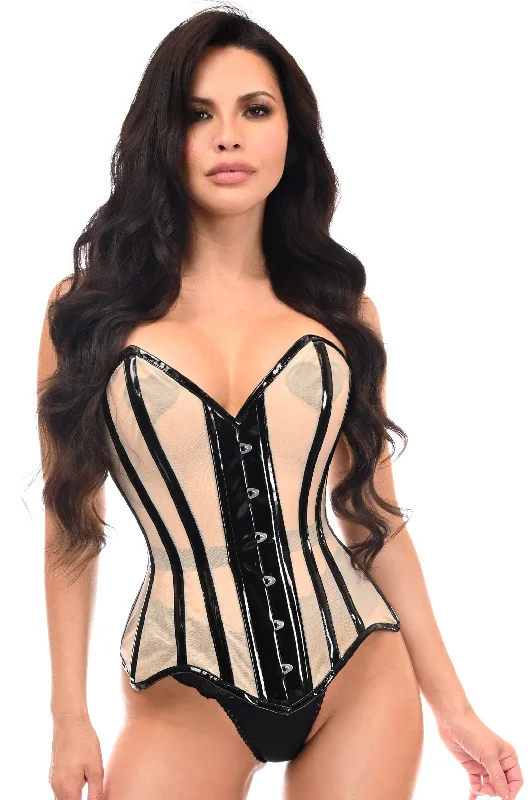 Top Drawer Nude Mesh & Black Patent Steel Boned Corset