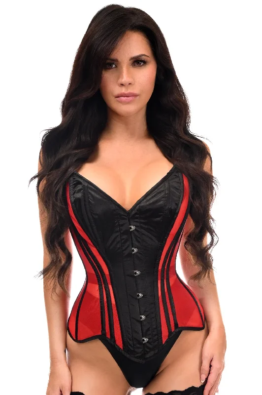 Top Drawer Red Mesh & Black Satin Steel Boned Overbust Corset