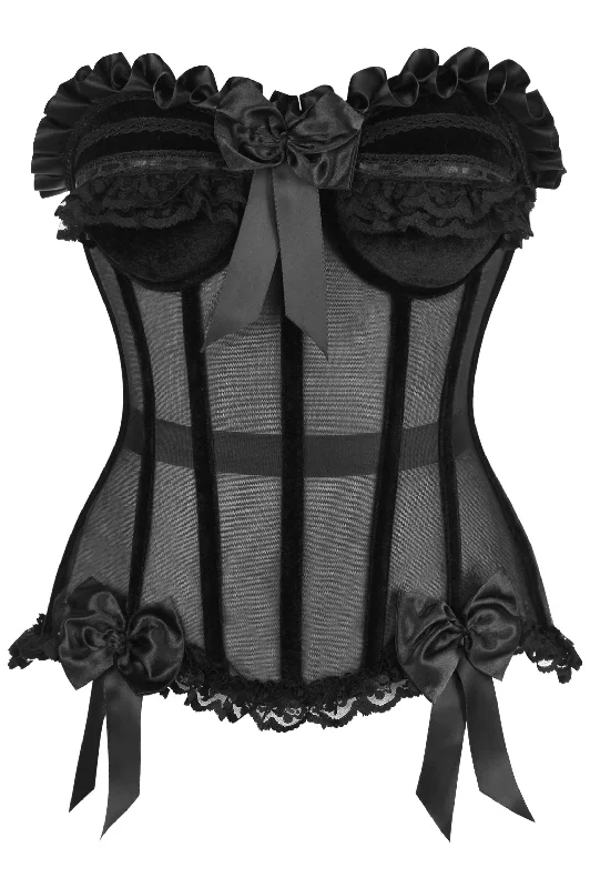 Top Drawer Steel Boned Black Mesh & Velvet Underwire Bustier Corset