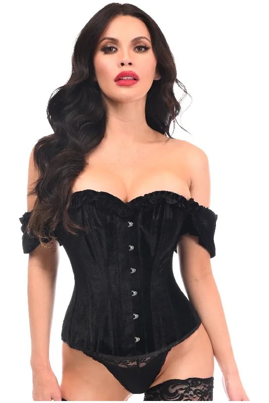 Top Drawer Steel Boned Black Velvet Overbust Corset w/Sleeves