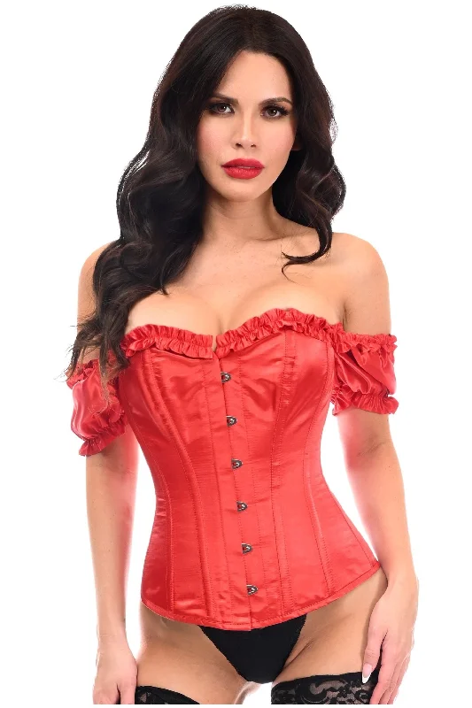 Top Drawer Steel Boned Red Satin Overbust Corset w/Sleeves