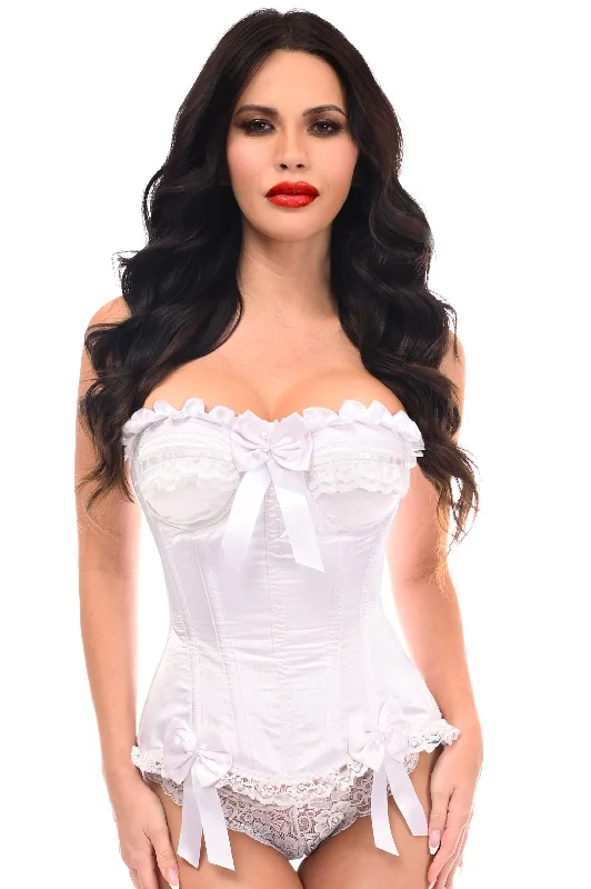 Top Drawer White Satin Steel Boned Burlesque Corset