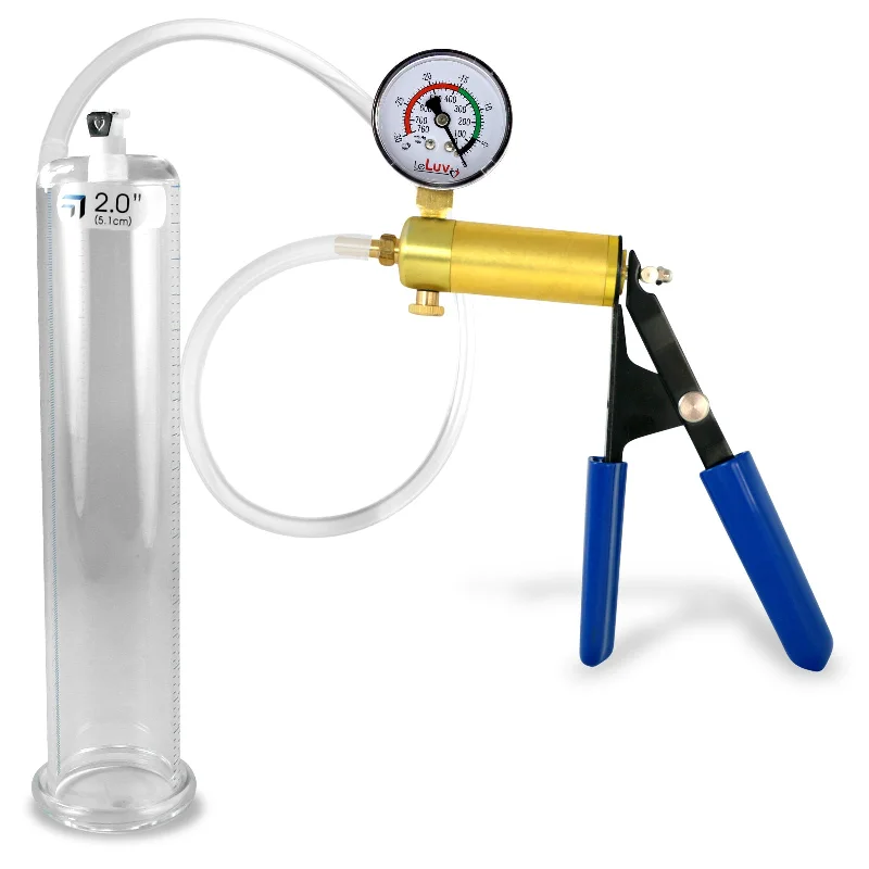 Penis Pump LeLuv Ultima | Blue Rubber Grip, Clear Hose | Gauge Options