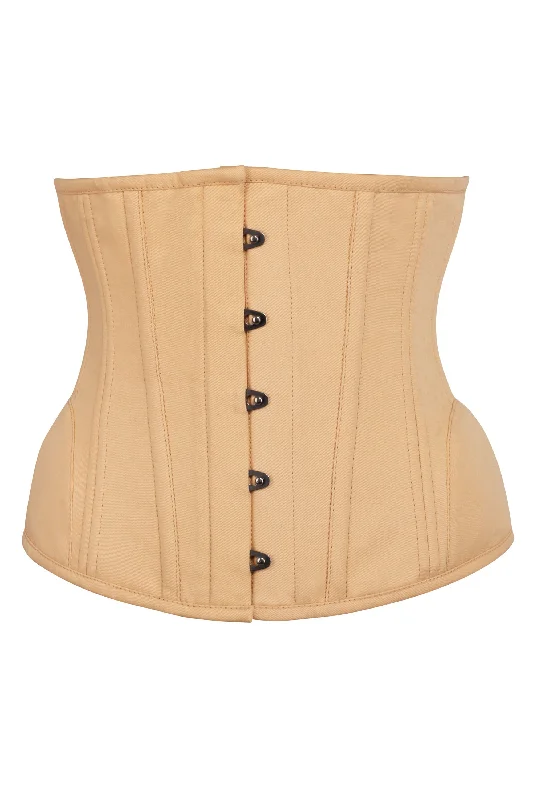 Underbust Waist Trainer In Beige Cotton Twill -Curved Hem And Hip Panels