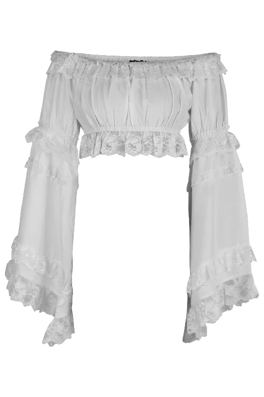 White Smocked Flare Sleeve Peasant Top