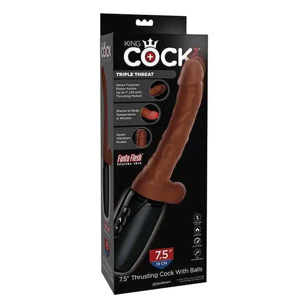 King Cock Plus Thrusting, Warming & Vibrating  7.5" Triple Threat Dong - Brown