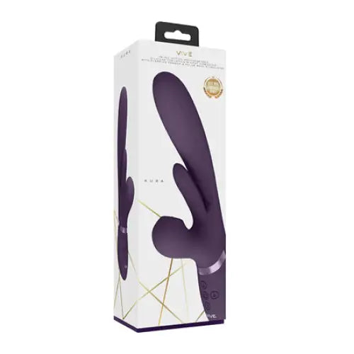 VIVE KURA Rechargeable Thrusting Silicone G-Spot Vibrator with Flapping Tongue and Pulse Wave Stimulator Purple