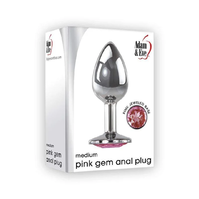 Adam & Eve - Pink Gem Aluminium Anal Plug Medium (Silver)