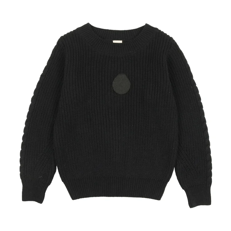 Analogie Chunky Crest Knit Long Sleeve Sweater - Black