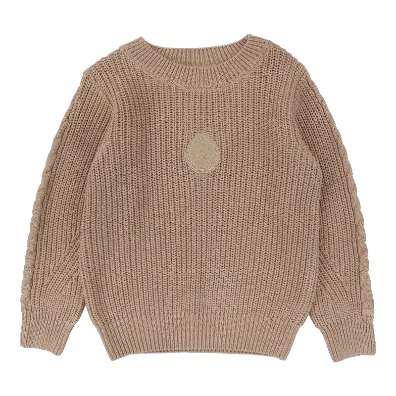 Analogie Chunky Crest Knit Long Sleeve Sweater - Oatmeal