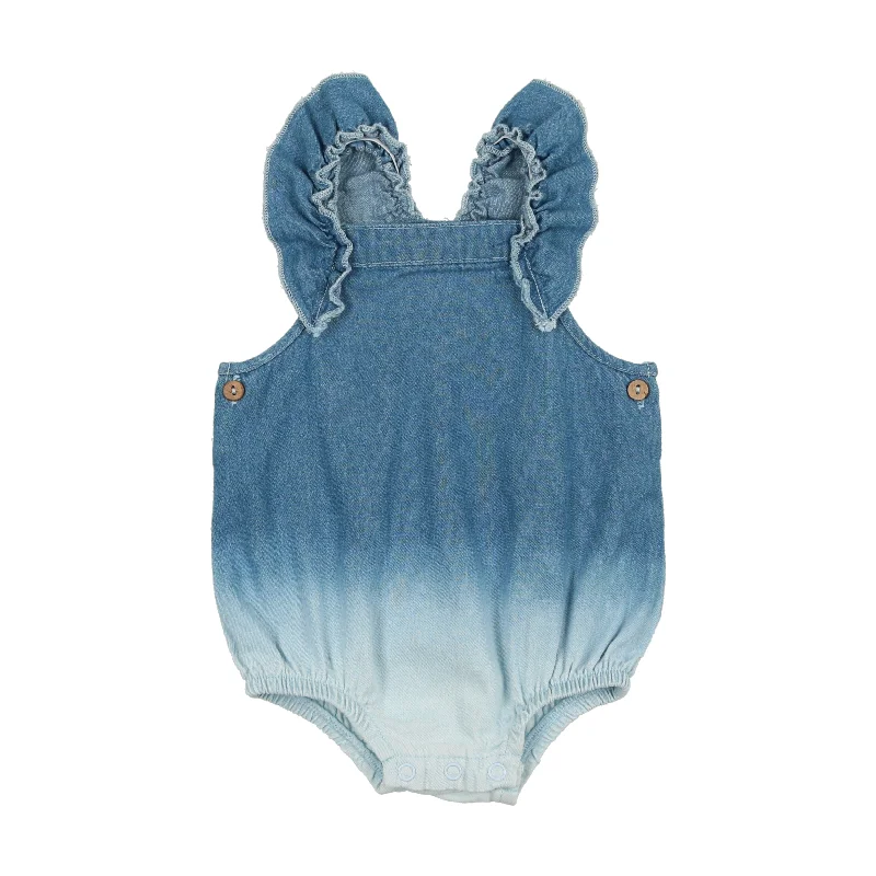 Analogie Dip Dye Girls Ruffle Romper - Denim